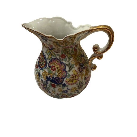 Lefton Vintage Porcelain Floral Pitcher & Basin With Gold Accents - Picture 4 of 11